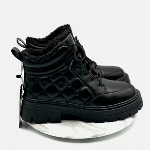 Vero Moda Black Quilted Moto Boots with Platform Sole